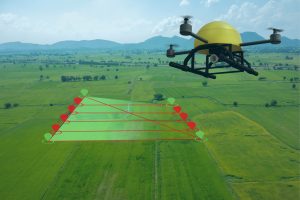 Smart Farming Concept, Drone Use A Technology In Agriculture With Artificial Intelligence To Measure The Area, Photographer, And Fly Follow The Line And Send The Data Back To Farmer In Cloud System