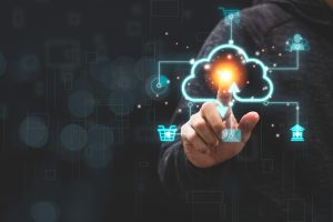 Businessman Touching Virtual Cloud Computing With Icon To Transf